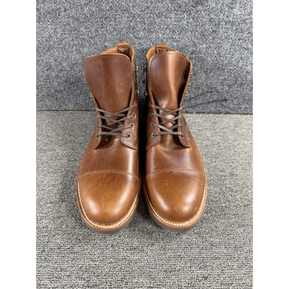 J.Crew Boots Mens 11 Brown Leather Combat Cap Toe Lace Up Ankle Lug Sole Casual
